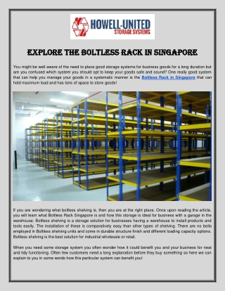 Boltless Rack in Singapore - Howell United