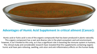 Advantages of Humic Acid Supplement in critical ailment (Cancer)