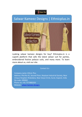 Salwar Kameez Designs | Ethnicplus.in