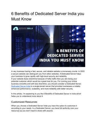 6 Benefits of Dedicated Server India you Must Know