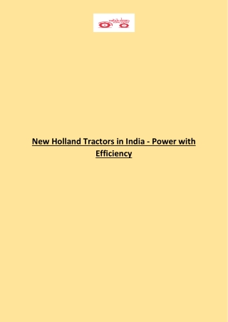New Holland Tractors in India - Power with Efficiency