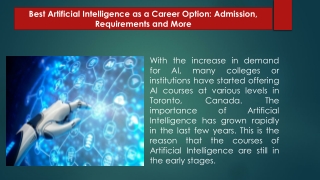 Best Artificial Intelligence as a Career Option Admission Requirements and More