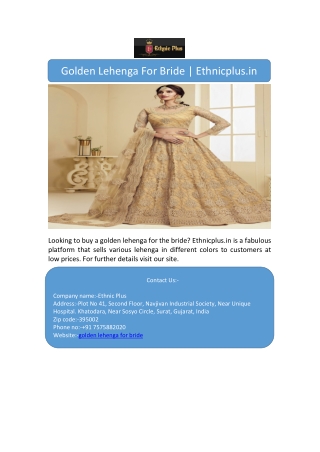 Golden Lehenga For Bride | Ethnicplus.in