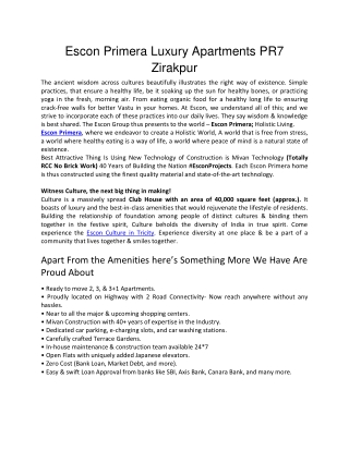 Escon Primera Luxury Apartments PR7 Zirakpur