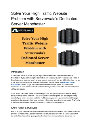 Solve Your Hgh Traffic Website Problem with Serverwala's Dedicated Server Manchester