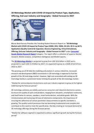 Global 3D Metrology Market Research Report 2022-2027