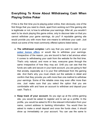 Everything To Know About Withdrawing Cash When Playing Online Poker