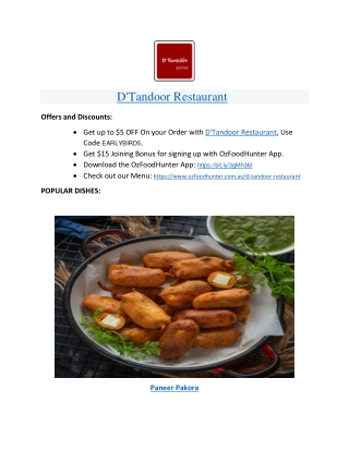 15% Off - D'Tandoor Restaurant Menu - Indian Restaurant Hawthorn, Vic