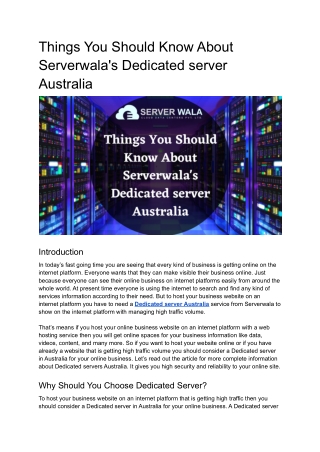 Things You Should Know About Serverwala's Dedicated server Australia