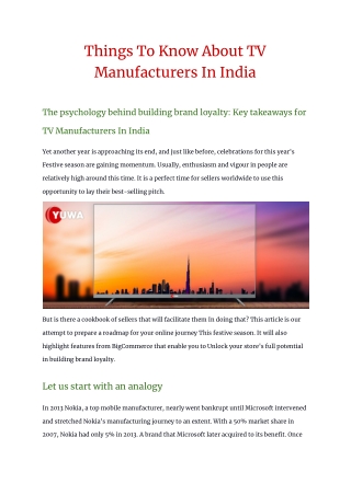 Things To Know About TV Manufacturers In India
