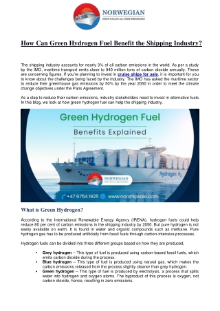 How Can Green Hydrogen Fuel Benefit the Shipping Industry