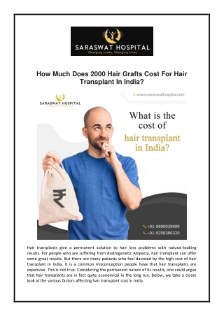 How Much Does 2000 Hair Grafts Cost For Hair Transplant In India?