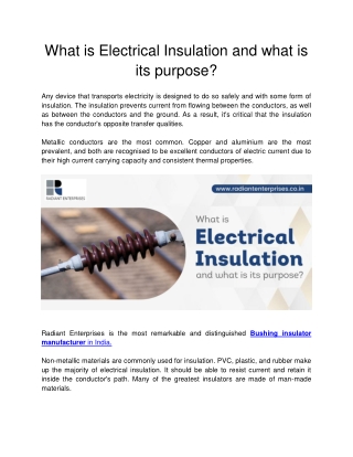 Radiant Enterprises - What is Electrical Insulation and what is its purpose