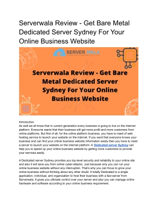 Serverwala Review - Get Bare Metal Dedicated Server Sydney For Your Online Business Website