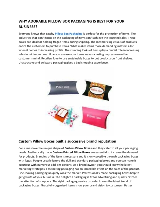 WHY ADORABLE PILLOW BOX PACKAGING IS BEST FOR YOUR BUSINESS?