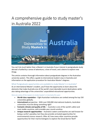 A comprehensive guide to study master's in Australia 2022