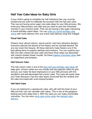Half Year Cake Ideas for Baby Girls