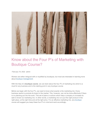 Know about the Four P’s of Marketing with Boutique Course