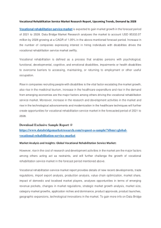 Vocational Rehabilitation Service Market Research Report, Upcoming Trends, Demand by 2028