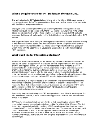 What is the job scenario for OPT students in the USA in 2019