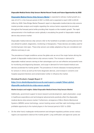 Disposable Medical Device Strip Sensors Market Recent Trends and Future Opportunities by 2028