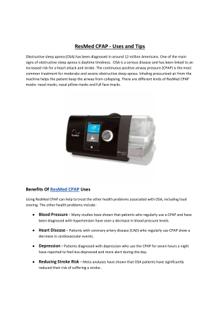 ResMed CPAP - Uses and Tips
