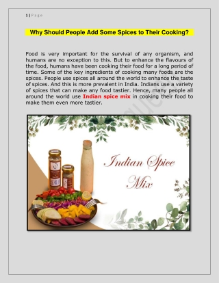 Why Should People Add Some Spices to Their Cooking