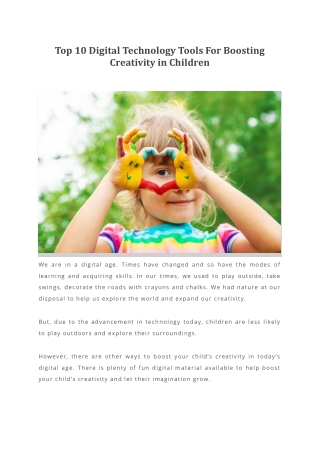 Top 10 Digital Technology Tools For Boosting Creativity in Children