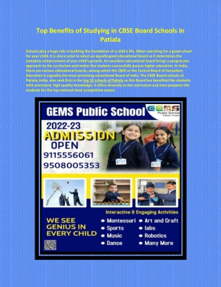 Top Benefits of Studying in CBSE Board Schools in Patiala