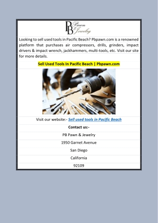 Sell Used Tools In Pacific Beach  Pbpawn.com