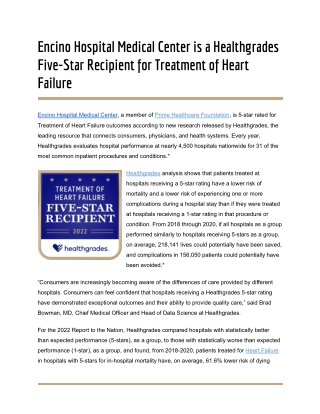 Encino Hospital Medical Center is a Healthgrades Five-Star Recipient