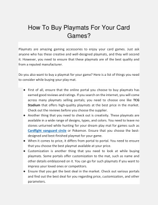 How To Buy Playmats For Your Card Games