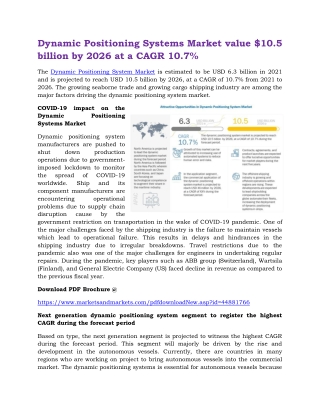 Dynamic Positioning Systems Market value $10.5 billion by 2026 at a CAGR 10.7%