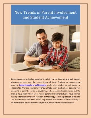 New Trends in Parent Involvement and Student Achievement