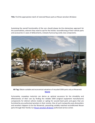 Find the appropriate match of restored Nissan parts at Nissan wreckers Brisbane