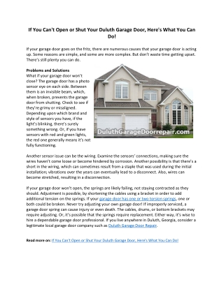 If You Cant Open or Shut Your Duluth Garage Door, Heres What You Can Do