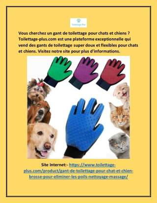 Gant de toilettage pour chats et chiens Toilettage-plus.com