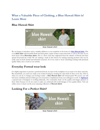 What a Valuable Piece Of Clothing, a Blue Hawaii Shirt is! Learn More