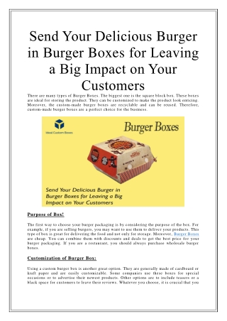 Send Your Delicious Burger in Burger Boxes for Leaving a Big Impact on Your Customers