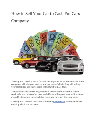 How to Sell Your Car to Cash For Cars Company