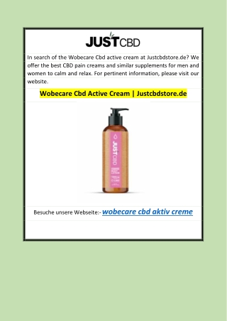 Wobecare Cbd Active Cream  Justcbdstore.de