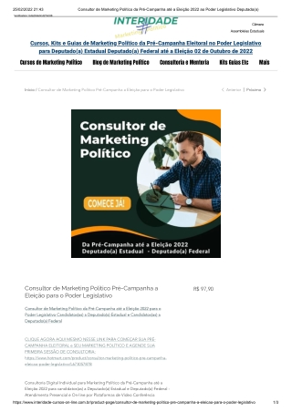 Consultor de Marketing Politico da Pre-Campanha ate a Eleicao 2022 ao Poder Legislativo Deputado a