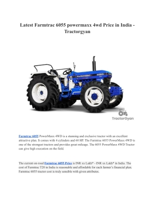 Latest Farmtrac 6055 powermaxx 4wd Price in India - Tractorgyan