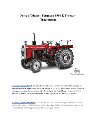 Price of Massey Ferguson MF 9500 E Tractor - Tractorgyan