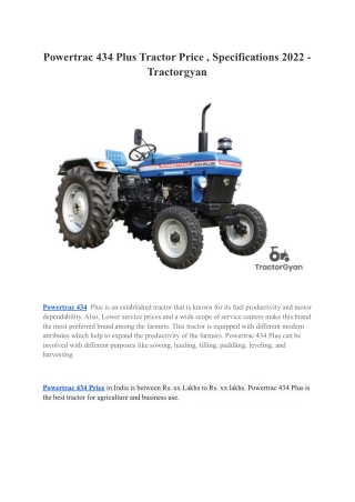 Powertrac 434 Plus Tractor Price , Specifications 2022 - Tractorgyan
