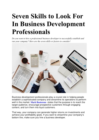 Seven Skills to Look For In Business Development Professionals