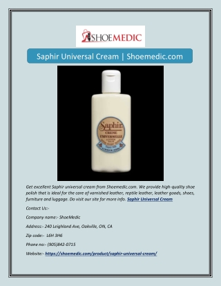 Saphir Universal Cream | Shoemedic.com