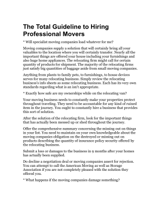 The Total Guideline to Hiring Professional Movers