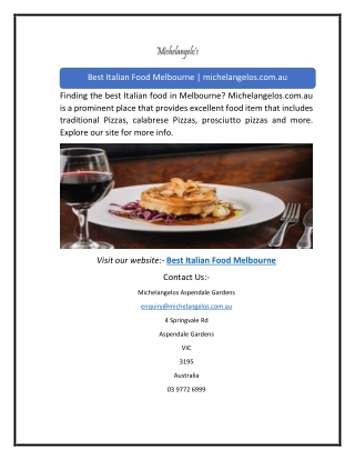 Best Italian Food Melbourne | michelangelos.com.au