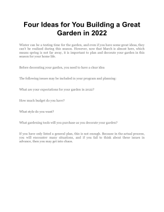 Four Ideas for You Building a Great Garden in 2022
